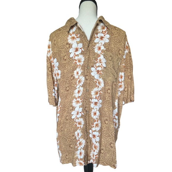 Puritan Hawaiian Shirt Floral Print Resort Camp Shirt‎ Brown Large 42-44Dadcore - Picture 1 of 4